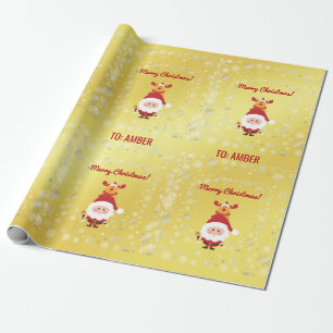 Papier Cadeau Joli drôle moderne Rudolph Santa Nom personnalisé
