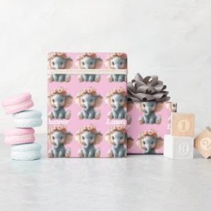 Papier Cadeau Joli Eléphant Joli Baby shower Fleur