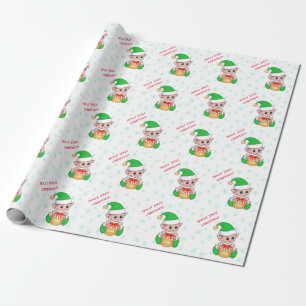 Papier Cadeau Joli elfe de Noël et flocons de neige