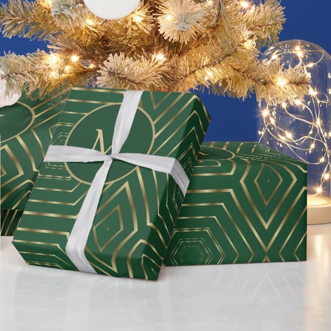 Papier Cadeau Joli Emerald Vert Et Or Géométrique (Vacances)