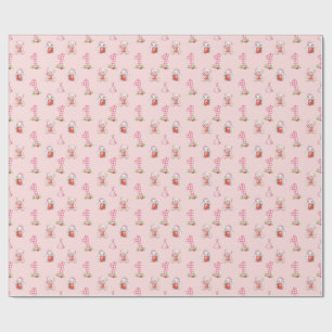 Papier Cadeau Joli En vichy rose, lapins et ours !