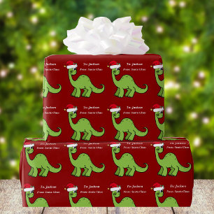Papier Cadeau Joli Enfants Noël Rouge Dinosaure Personnalisé