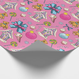 Papier Cadeau Joli Et Adorable Motif De Noël Rose