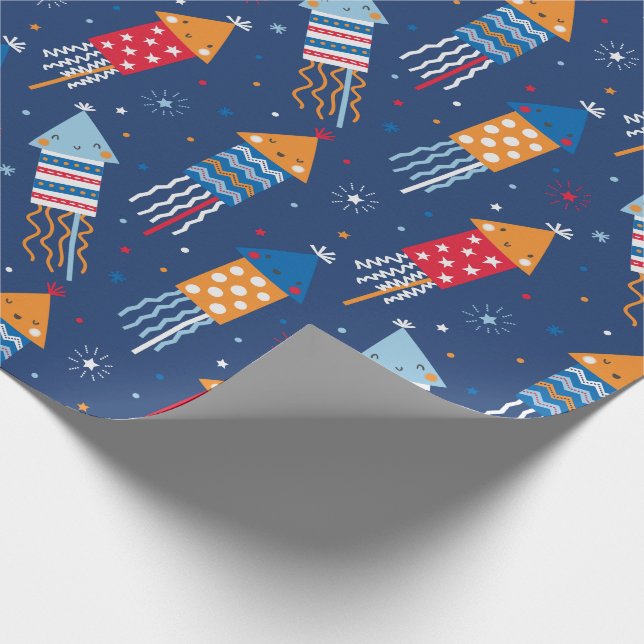 Papier Cadeau Joli feu d'artifice rouge bleu blanc orange (Coin)
