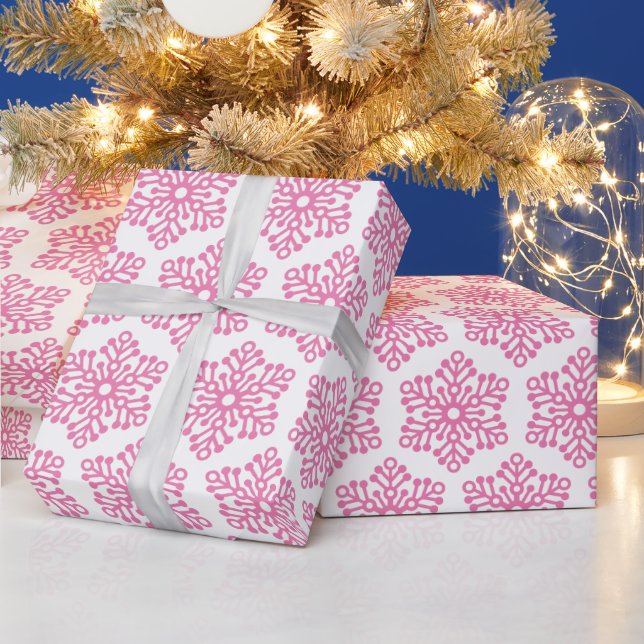 Papier Cadeau Joli flocon de Noël enroulé cadeau rose (Vacances)