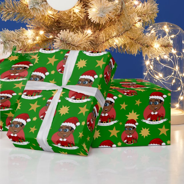 Papier Cadeau Joli garçon de Noël afro-américain avec lunettes (Vacances)