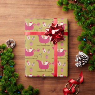 Papier Cadeau Joli Gold & Red Père Noël Sleigh Kids Noël