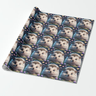 Papier Cadeau Joli Hérisson aux grands yeux bleus