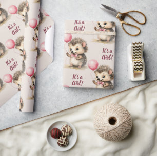 Papier Cadeau Joli Hérisson C'est un Baby shower de fille