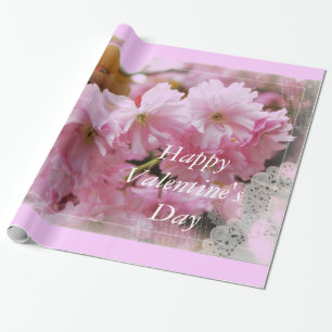 Papier Cadeau joli heureuse Sainte-Valentin rose cerisier