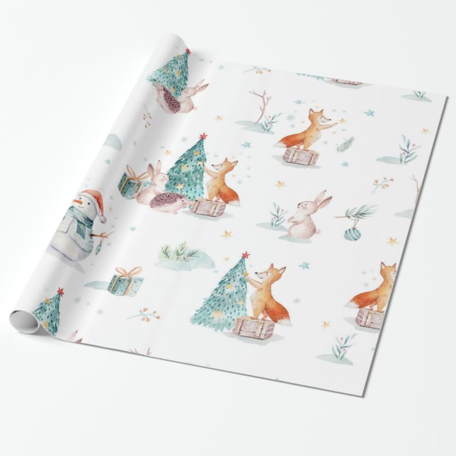 Papier Cadeau Joli hiver des étangs des neiges animaux des forêt (Déroulé)