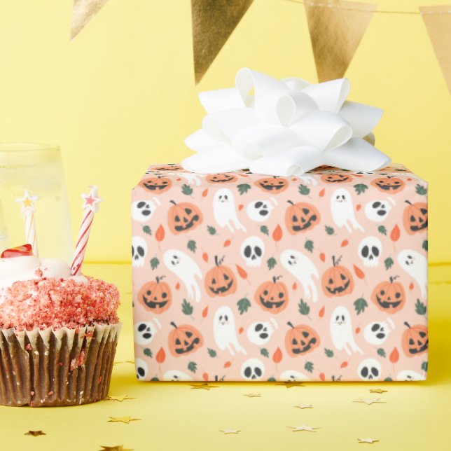 Papier Cadeau Joli Jack-O-Lanterne et Motif fantôme (Fête d'anniversaire)