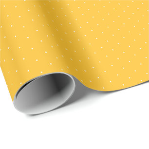 Papier Cadeau Joli jaune doré blanc petit motif pois