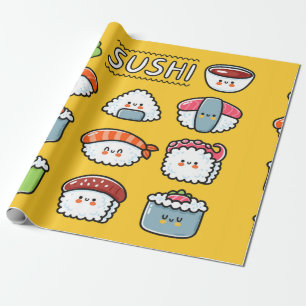 Papier Cadeau Joli joli joyeux sushi maki rouleaux dessin animé 