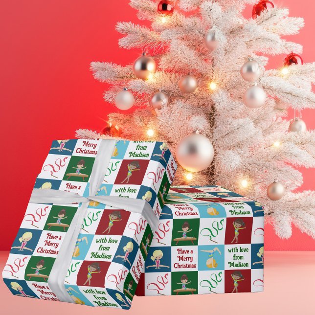 Papier Cadeau Joli Joyeux Noël Personnalisé Gymnastique Filles (Créateur téléchargé)