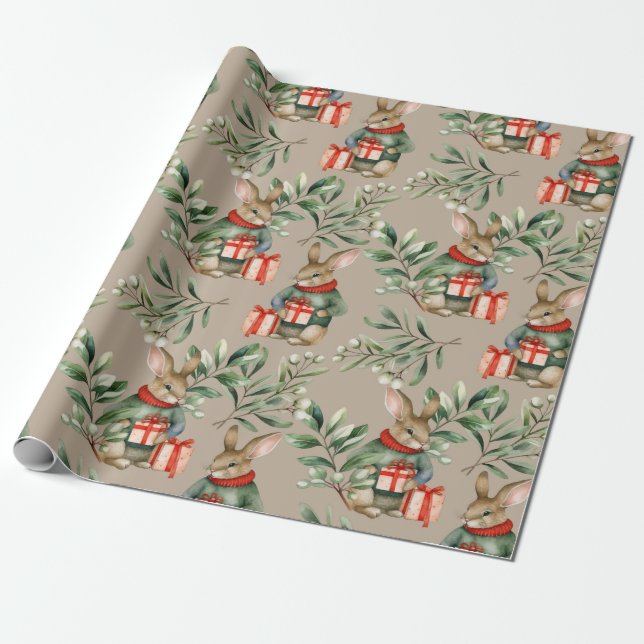 Papier Cadeau Joli lapin de Noël (Déroulé)