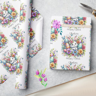 Papier Cadeau Joli lapin de Pâques Ajouter le nom ou l'anniversa