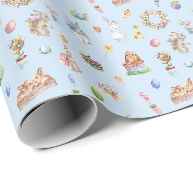 Papier Cadeau Joli lapin de Pâques Motif Aquarelle Design unique (Coin rond)