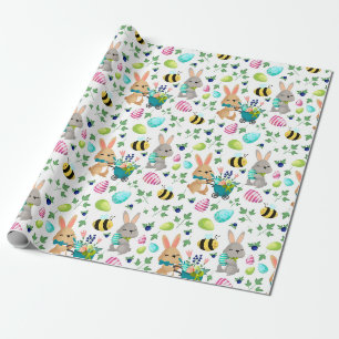 Papier Cadeau Joli lapin de Pâques, oeufs et papier d'emballage 