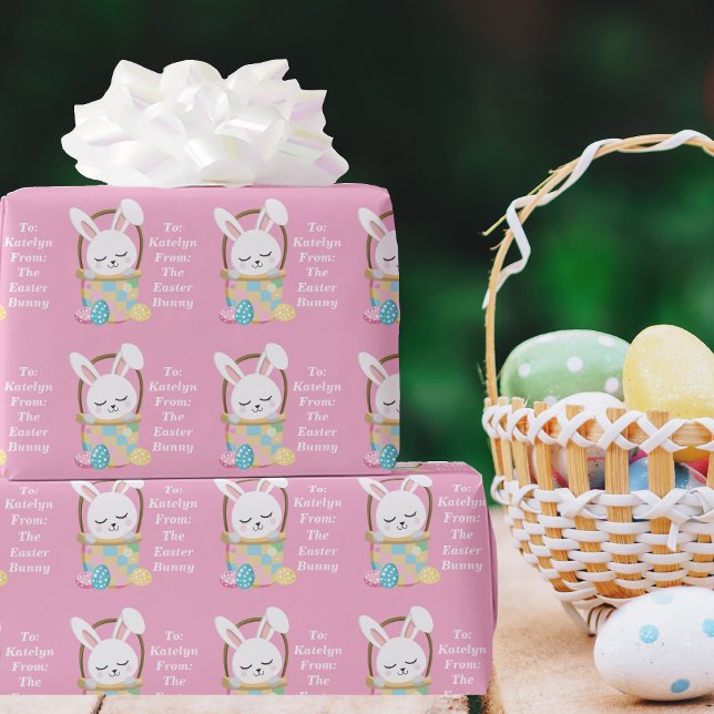 Papier Cadeau Joli lapin de Pâques rose Personnalisé Enfants (Créateur téléchargé)
