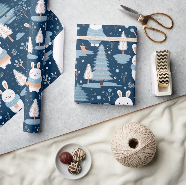 Papier Cadeau Joli lapin d'hiver de Noël Whimsical (Artisanat)