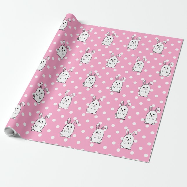 Papier Cadeau Joli lapin rose lapin Pâques Cartoon Enfants (Déroulé)