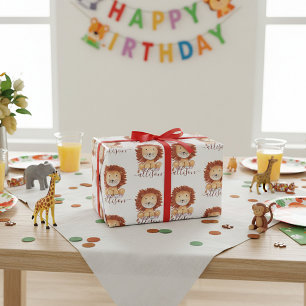 Papier Cadeau Joli lion dessiné à la main emballage personnalisé