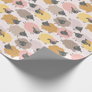 Papier Cadeau Joli Little Sheep sable beige rose crème