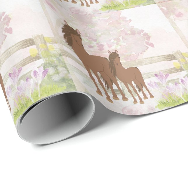 Papier Cadeau Joli Mare Brown et Cheval Foal (Coin rond)
