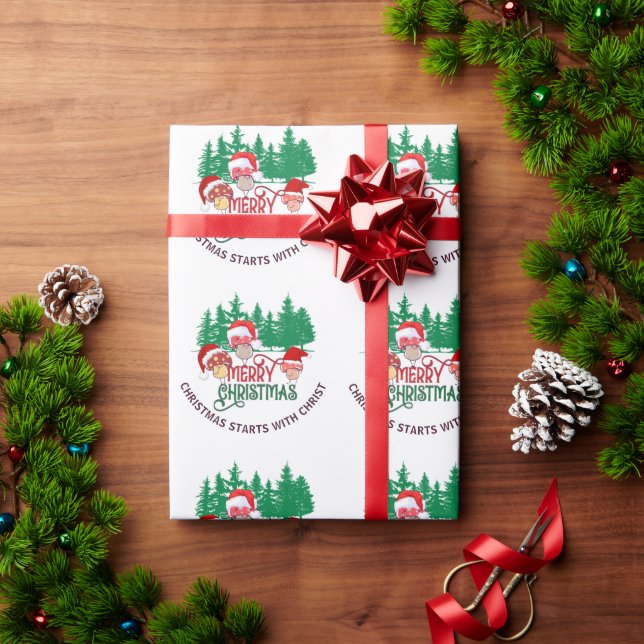 Papier Cadeau Joli MERRY CHRISTMAS MUSHROOM Christian (Cadeau de vacances)