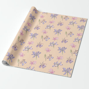 Papier Cadeau Joli mignon violet Fleur sauvage Baby shower fille