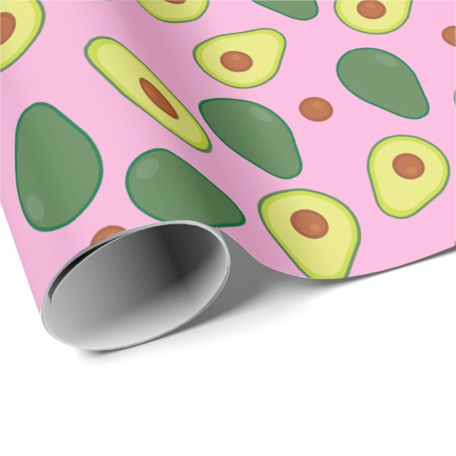 Papier Cadeau Joli Motif à fruits Avocado tendance rose et vert (Coin rond)