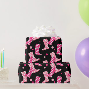 Papier Cadeau Joli Motif Boots en caoutchouc rose