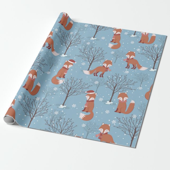 Papier Cadeau Joli Motif Christmas Fox (Déroulé)
