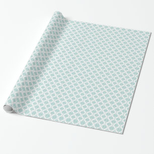 Papier Cadeau Joli motif damassé vintage aqua et blanc