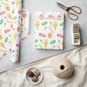 Papier Cadeau Joli Motif d'aquarelle de bonbons d'été
