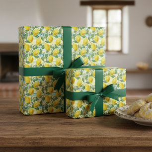 Papier Cadeau Joli motif d'art de citron d'été méditerranéen