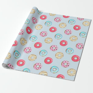 Papier Cadeau Joli motif de beignet glacé bleu clair