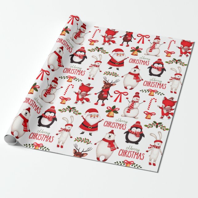 Papier Cadeau Joli Motif de caricatures de Noël (Déroulé)
