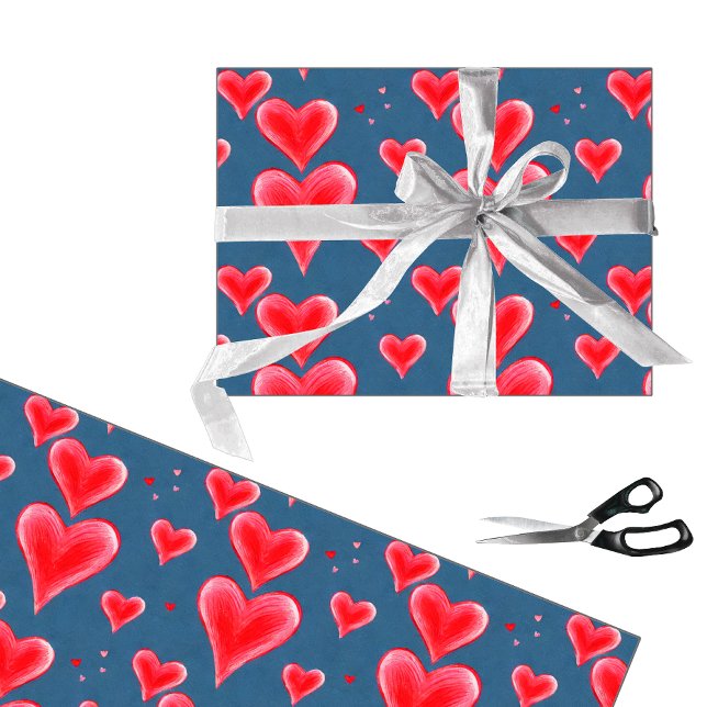 Papier Cadeau Joli motif de coeurs rouges (Créateur téléchargé)