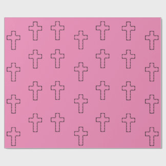 Papier Cadeau Joli motif de croix contour sur fond rose