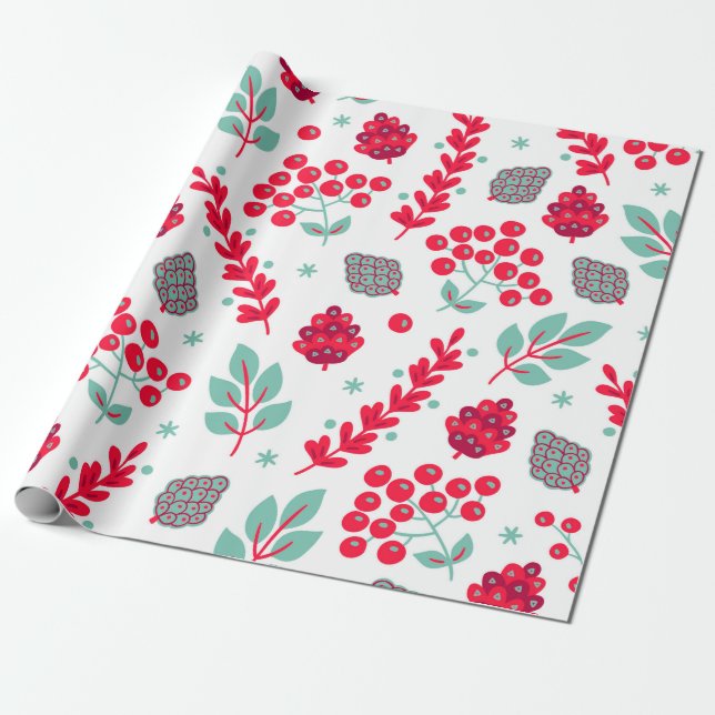 Papier Cadeau Joli motif de feuillage de Noël stylisé (Déroulé)