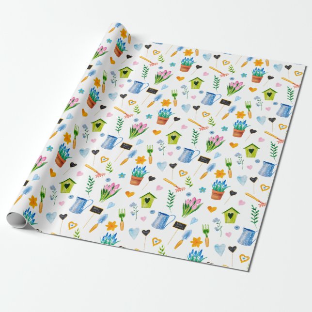 Papier Cadeau Joli motif de fleurs printanières à l'aquarelle Jo (Déroulé)