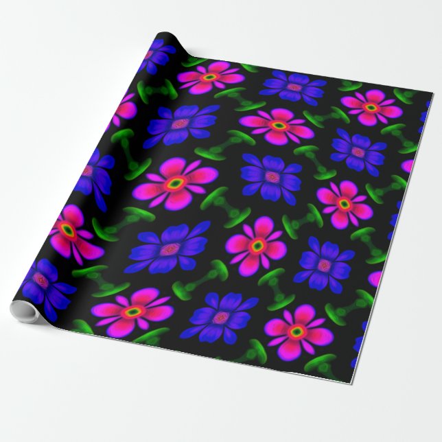 Papier Cadeau Joli Motif de fleurs roses (Déroulé)