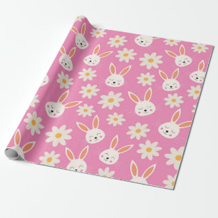 Papier Cadeau Joli motif de lapin de Pâques avec des fleurs sur