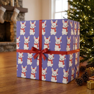 Papier Cadeau Joli motif de Noël de lapin de Père Noël violet