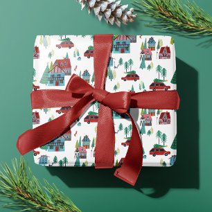 Papier Cadeau Joli motif de Noël de village de patinage nordique