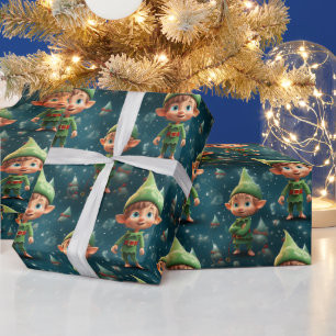 Papier Cadeau Joli Motif de Noël Elf