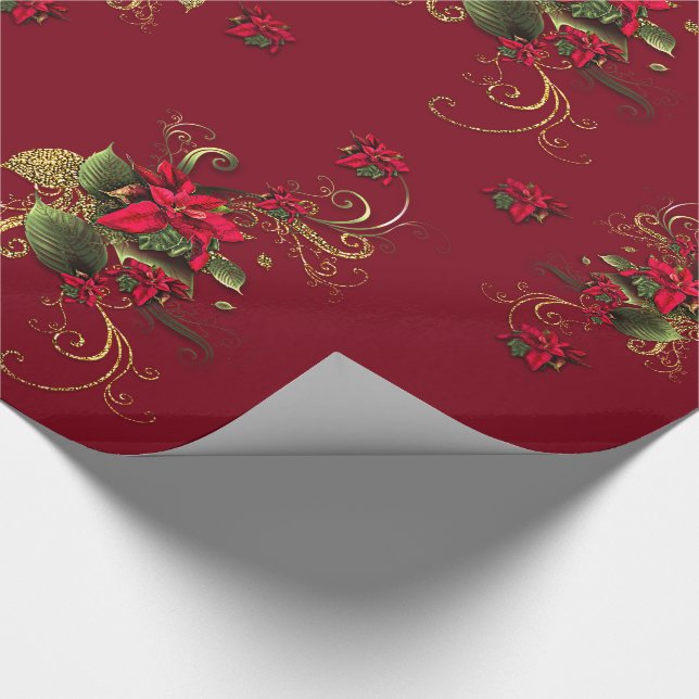 Papier Cadeau Joli Motif de Noël Rouge/Or (Coin)