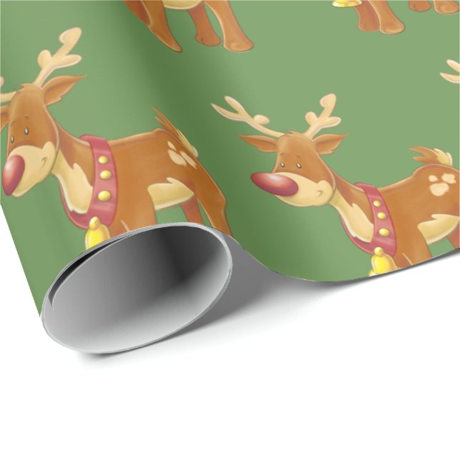 Papier Cadeau Joli Motif de Noël Rudolph (Coin rond)
